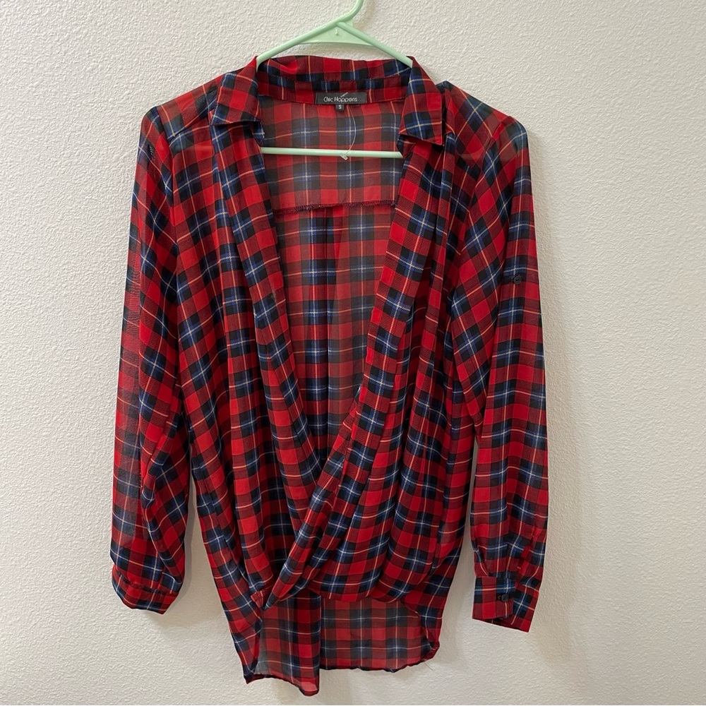 Chic happens flannel blouse red small